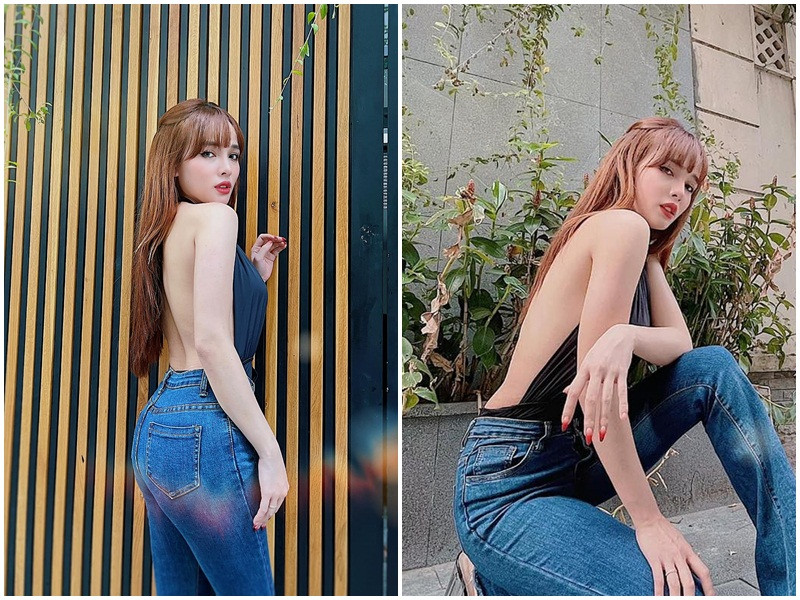 Việt Huê thường xuyên mặc gợi cảm. Cô khẳng định Lê Hoàng chưa từng khó chịu chuyện ăn mặc của vợ.