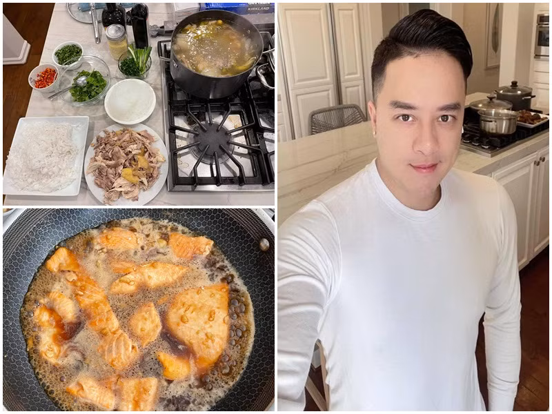 Cao Thái Sơn trổ tài nấu nướng khi tá túc ở nhà Hương Tràm một thời gian.