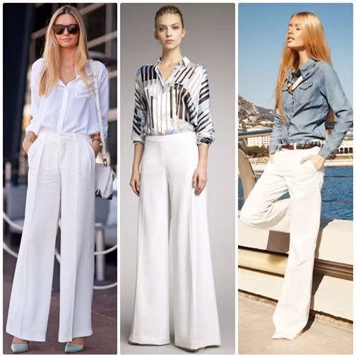 Nên chọn giày cao gót kết hợp với kiểu quần này để tạo được bước đi uyển chuyển. Bí quyết tiếp theo là chiếc quần phải được may vừa vặn, tránh chọn quần quá rộng, trông có vẻ luộm thuộm. Một chiếc quần lưng cao với eo ôm sát và phần rộng được tính từ phần mông trở xuống sẽ là hoàn hảo.