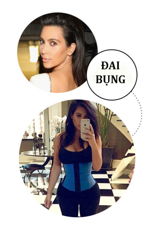 Cô Kim siêu vòng 3 phải nhờ tới chiếc áo đai bụng (waist training) có thiết kế giống như áo corset để bó chặt vòng eo lại. Kim Kardashian mặc chiếc áo này liên tục trong một thời gian dài để có vòng eo siêu nhỏ.