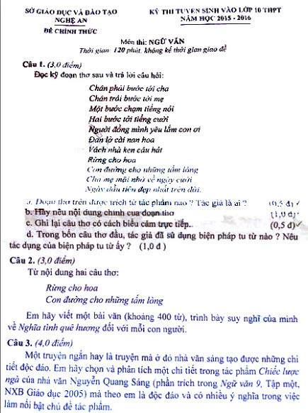 De thi vao lop 10 mon Van toan tinh Nghe An ngay 9/6