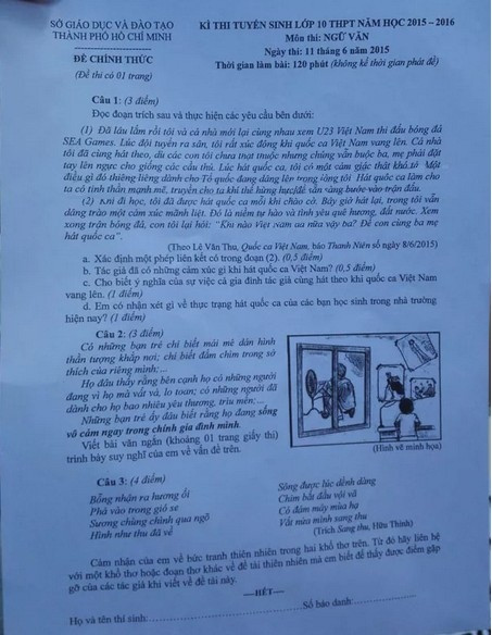 De thi vao lop 10 mon Ngu van toan TP.HCM sang 11/6