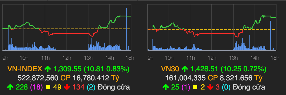 Nhom chung khoan but pha tro lai, VN-Index tang them 11 diem