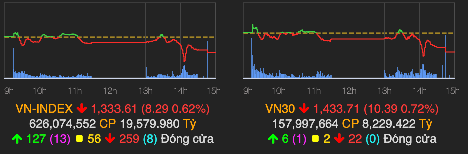 Thi truong chim sau trong sac do, VN-Index giam hon 8 diem