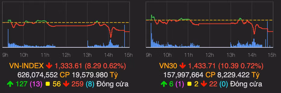 Thi truong chim sau trong sac do, VN-Index giam hon 8 diem