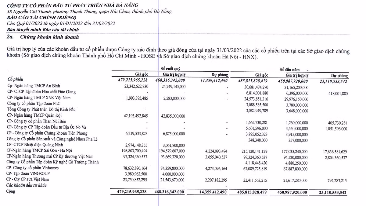 Dau tu chung khoan giup NDN co lai trong quy 1/2022