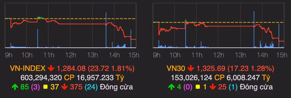 Thi truong bat ngo bi ban thao, VN-Index mat gan 24 diem phien 10/6
