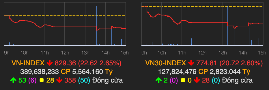 VN-Index "bay" gần 23 điểm sau cơn bán tháo cuối phiên 29/6 VN-Index