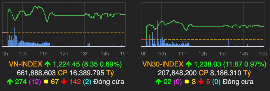 HoSE som nghen lenh vao phien sang khien VN-Index chi tang hon 8 diem