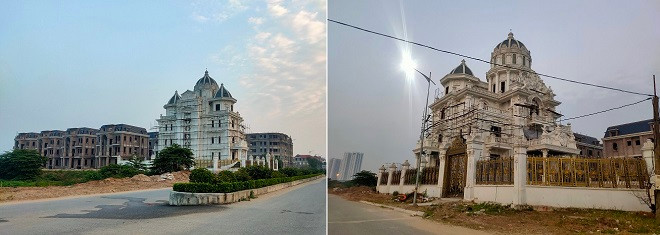 Bên cạnh đó, ghi nhận tại Khu đô thị mới Phú Lương còn xuất hiện một số công trình biệt thự có nhiều dấu hiệu vi phạm trật tự xây dựng, không đúng theo mẫu đã được duyệt thiết kế so với trước đó. Cụ thể, ngay lối vào khu đô thị này không xa là một tòa “lâu đài” được xây dựng với chiều cao vượt trội, thi công theo lối kiến trúc cổ điển Châu Âu khác biệt so với kiến trúc chung của các khu trong khu đô thị. 