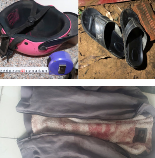 Ngay trong đêm, lực lượng Công an đã thu được nhiều đồ vật, dấu vết quan trọng liên quan như dấu vết máu, nón bảo hiểm, đôi dép, áo khoác, hung khí gây án…