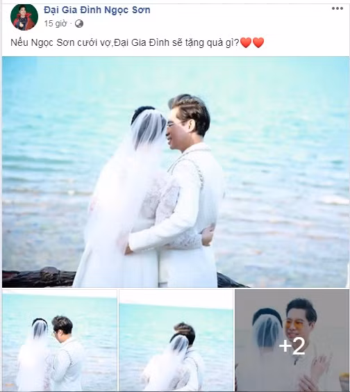 Mới đây, khi đăng loạt "ảnh cưới" cùng dòng úp mở: "Nếu Ngọc Sơn cưới vợ, đại gia đình sẽ tặng quà gì?", "ông hoàng nhạc sến" nhận ngay được phản hồi từ fan: "Anh Ba mua bảo hiểm trinh tiết rồi, chắc anh không lấy vợ đâu".