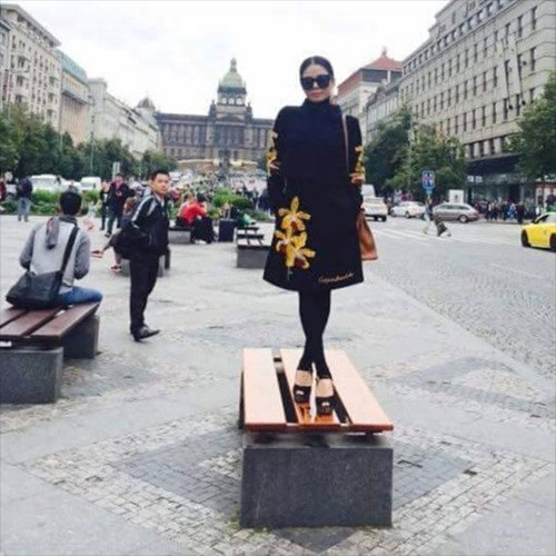 Tuy nhiên, sau vụ việc Lệ Quyên cho con trai tè vào túi nôn trên máy bay chưa đầy 2 tháng, nữ ca sĩ lại bị "ném đá" vì hành động thiếu ý thức khi đứng trên ghế công cộng ngay tại Thủ đô Praha, Cộng hòa Séc, để chụp ảnh.