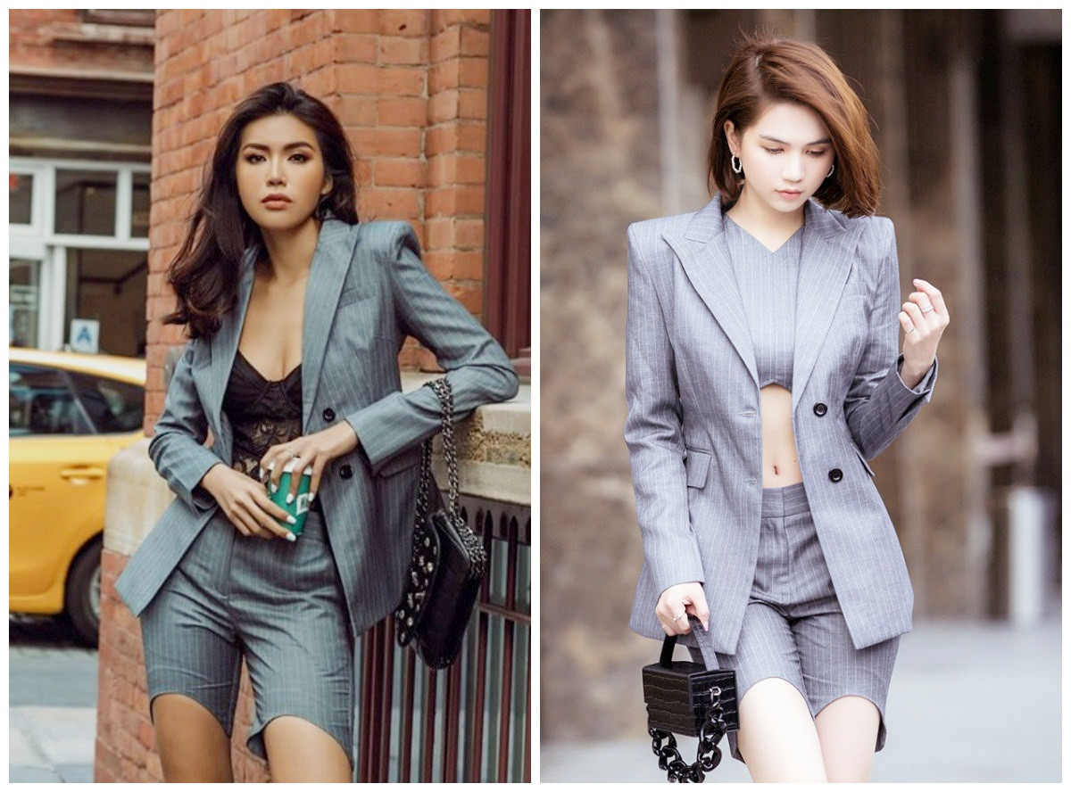 Trong cùng một bộ trang phục, Minh Tú và Ngọc Trinh mỗi người một thần thái.