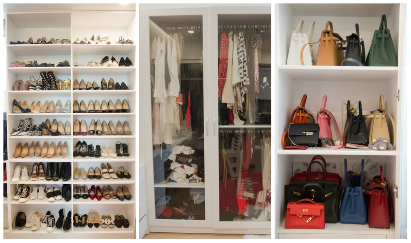 Một góc phòng chứa quần áo, trang sức, túi xách, giày dép, phụ kiện... của "Á hậu Rich Kid" trong làng nhan sắc Việt. Ảnh: Tiền Phong.