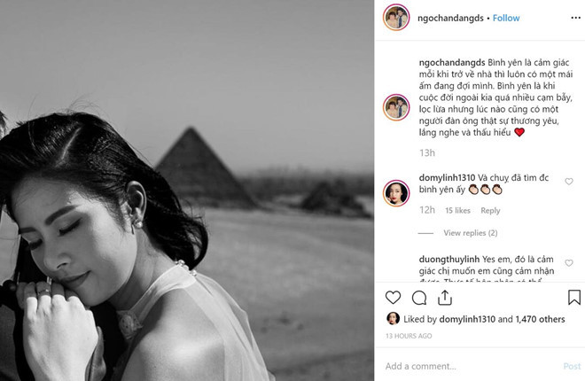 Đầu tháng 11, Ngọc Hân lại gây đồn đoán khi đăng ảnh bên người đàn ông được cho là từng chụp ảnh cưới với cô với lời bình "Anh bạn lâu năm".