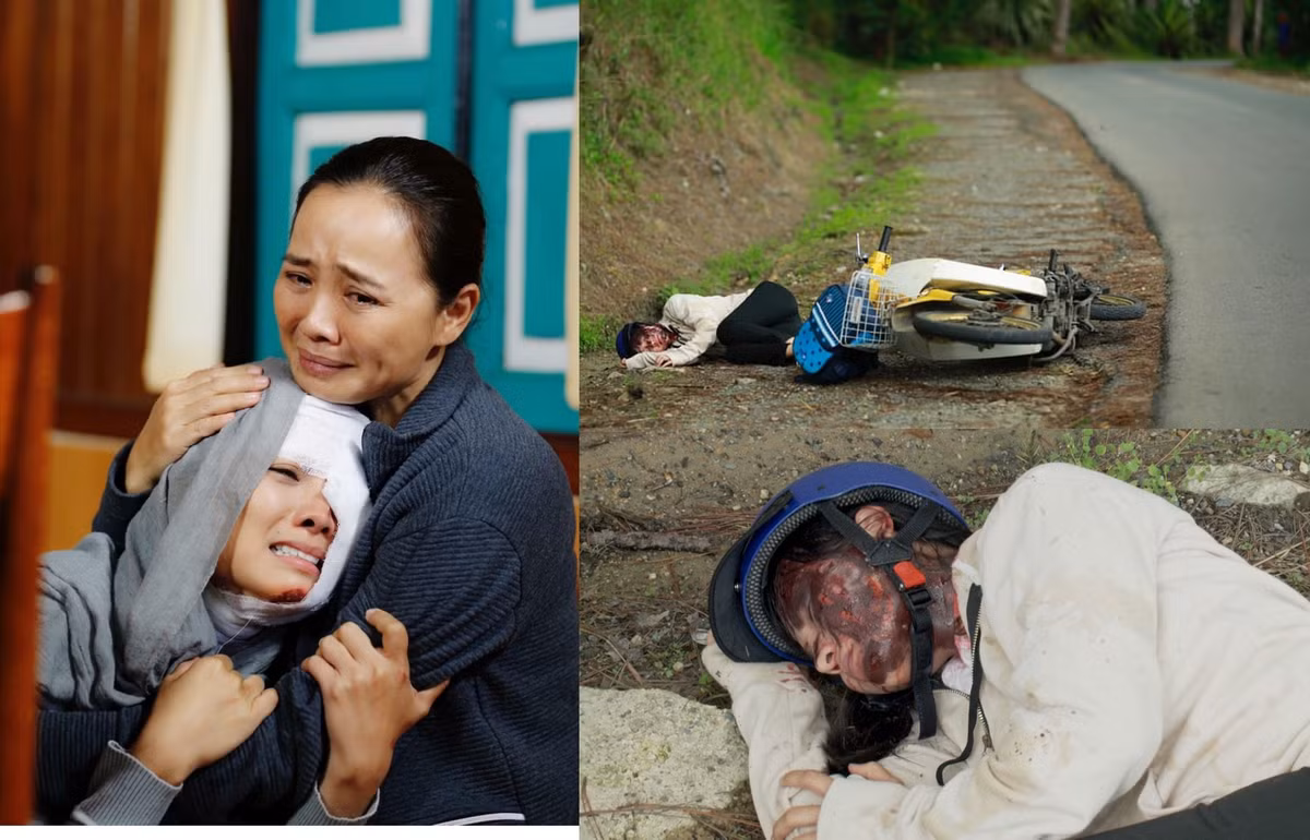 Trong phim "Hoa cúc vàng trong bão", Cúc (Khánh Hiền) - một cô sinh viên hiền lành bị người bạn chung trường ghen tuông mù quáng, tạt axit. Nhìn gương mặt cháy đen của Cúc, ai nấy cũng phải "rùng mình". Ảnh cắt clip.