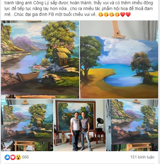 Thời gian rảnh, nam danh hài nổi tiếng phía Bắc còn có thú vui vẽ tranh và dành tặng cho những người anh yêu mến. Ảnh: FBNV.