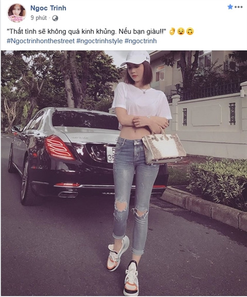 Tuy nhiên, mới đây, Ngọc Trinh vướng nghi vấn đã chia tay bạn trai đại gia sau khi đăng dòng status đầy ẩn ý: "Thất tình sẽ không quá kinh khủng. Nếu bạn giàu!". Theo đó, mỹ nhân miền Tây như muốn ngầm khẳng định rằng, nếu cô giàu thì cuộc sống không có đại gia vẫn rất sung túc.