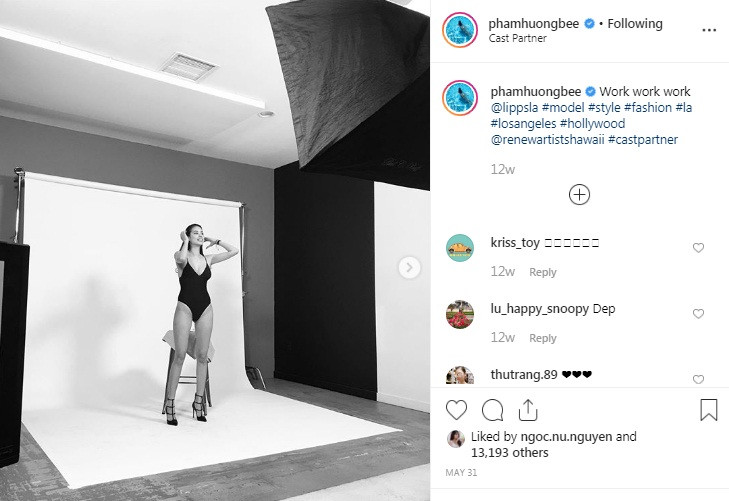 Sau một thời gian tạm ngưng mọi hoạt động, vào tháng 3, chân dài gốc Hải Phòng phấn khích lên Instagram khoe về việc đầu quân cho công ty quản lý người mẫu và người nổi tiếng hàng đầu Hollywood.