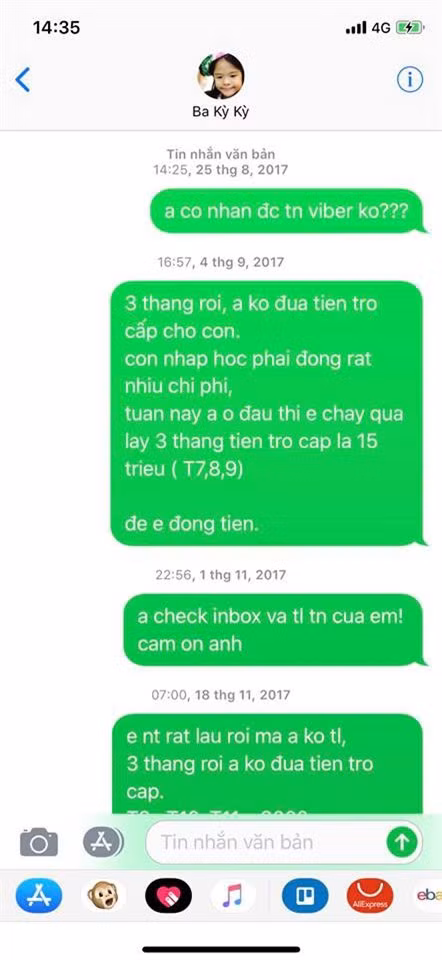 Một thời gian sau, Lâm Vinh Hải quay lại chuyện trợ cấp nhưng xin giảm xuống 3 triệu vì gặp khó khăn về kinh tế, phải lo cho gia đình. Sau đó, suốt 3 tháng Lâm Vinh Hải hoàn toàn không gửi trợ cấp cho con. "Anh nói với em, gia đình khó khăn, anh có gánh nặng gia đình. Em tin anh, không đôi co 1 lời khi anh nói giảm tiền trợ cấp. Quay lưng, anh đi du lịch nước ngoài, tặng nhẫn kim cương, nhà tiền tỷ. Em cũng không nói gì anh, tiền anh mà, anh muốn làm gì anh làm", Châu viết.