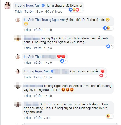 Nữ diễn viên "Hương Ga" lập tức phản hồi: "Chưa gì đã lộ bạn ơi". Anh Thơ cũng đáp lại: "Ý chết, thôi lỡ rồi cho lộ luôn".