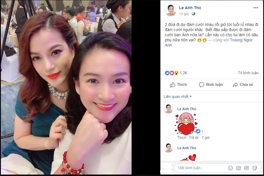 Mới đây, dân tình lại được phen xôn xao khi bà xã Bình Minh là Anh Thơ đăng ảnh chụp cùng Trương Ngọc Ánh cùng chú thích: "2 đứa đi dự đám cưới nhau rồi giờ tới tuổi rủ nhau đi đám cưới người khác. Biết đâu sắp được đi đám cưới bạn Ánh nữa ta? Lần này có cho tui làm cô dâu phụ nữa hôn vậy".