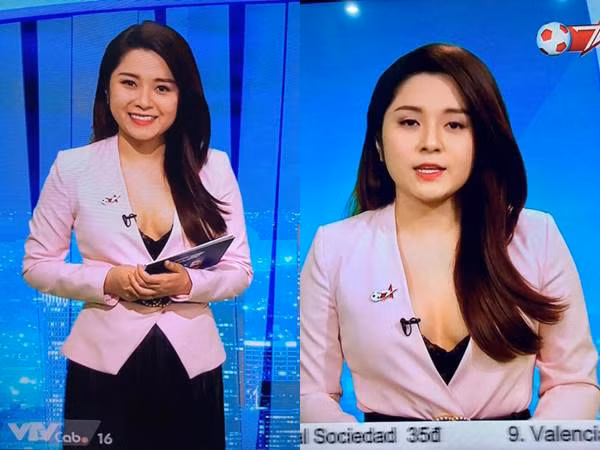 MC Diệu Linh của kênh Bóng đá TV cũng từng gây tranh cãi khi diện trang phục “hở bạo”, khoe vòng 1 lấp ló trên sóng truyền hình.