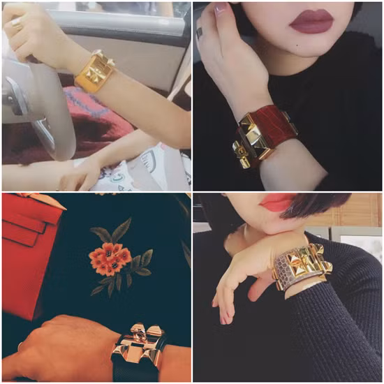 Miu Lê "chịu chi" sắm nhiều kiểu vòng tay hàng hiệu với nhiều màu và nhiều chất liệu khác nhau, từ da thường tới da cá sấu, giá từ 12-80 triệu đồng.