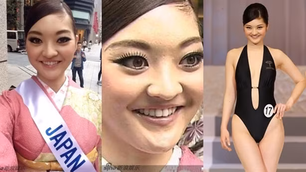 Đôi mắt xếch, to quá khổ "ngự trị" trên gương mặt bánh bao khiến người đẹp Nhật Bản bị ví như "người ngoài hành tinh". Chẳng ai có thể tin với nhan sắc này, Rira lại có thể đoạt được vương miện hoa hậu. Ảnh: Sina.