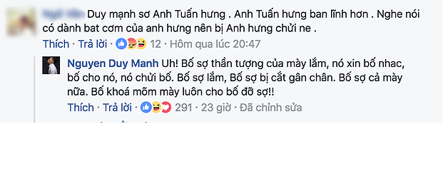 Duy Mạnh từng chửi xéo Tuấn Hưng là “kẻ vô ơn”, “ăn cháo đá bát” khi đăng dòng trạng thái khá phẫn nộ: "Ô hay, cứ tưởng chỉ có người khác mới bị ăn cắp nhạc để sử dụng tùy tiện, hóa ra mình cũng là nạn nhân à? Mình viết nhạc để tặng cho phụ nữ đẹp chỉ mong tìm được chút cảm xúc. Đã một lần cho thằng ăn cháo đá bát 2 bài hát để rồi nó quay lại cắn mình, vậy mà giờ nó còn hát nhạc của mình không xin phép, không biết nhục à?".
