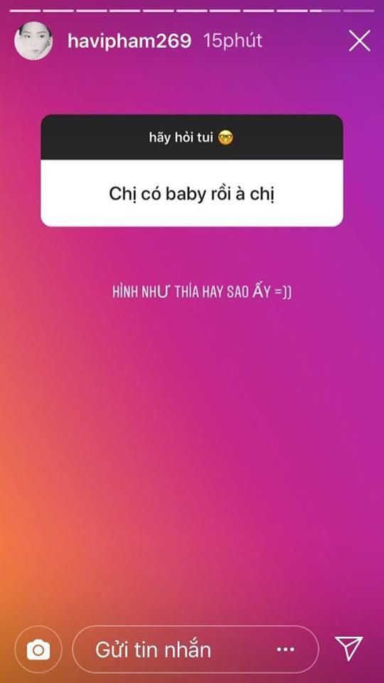 Thậm chí khi trả lời fan trên story instagram, nữ diễn viên cũng lấp lửng chuyện có em bé. Tuy nhiên sau đó, người đẹp cũng đã phủ nhận những thông tin trên mạng xã hội.