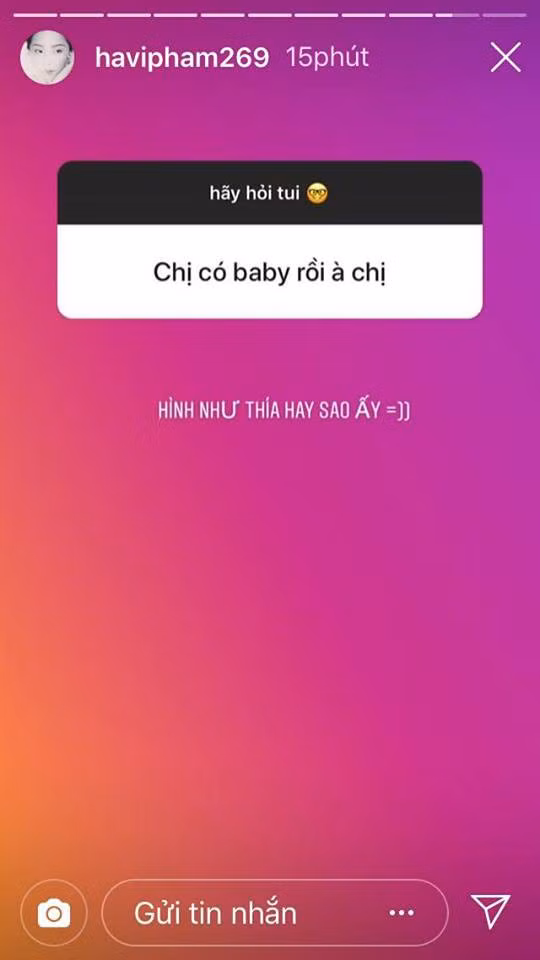 Thậm chí khi trả lời fan trên story instagram, nữ diễn viên cũng lấp lửng chuyện có em bé. Tuy nhiên sau đó, người đẹp cũng đã phủ nhận những thông tin trên mạng xã hội.