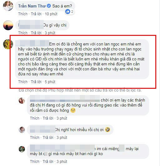 Trước khi lộ ảnh nắm tay Chi Dân, Lan Ngọc bị tố "ngoại tình" với Trấn Thành. Lời tố này của một cư dân mạng xuất hiện ở phần bình luận dưới dòng status bị hiểu lầm là có liên quan đến nam danh hài của Hari Won.