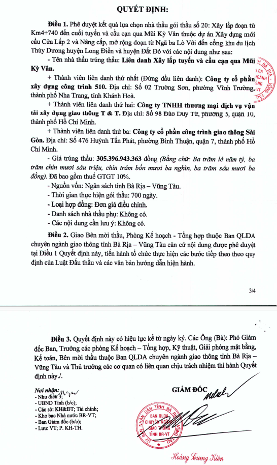 BR-VT: Lien danh 3 nha thau trung goi xay lap hon 305 ty dong