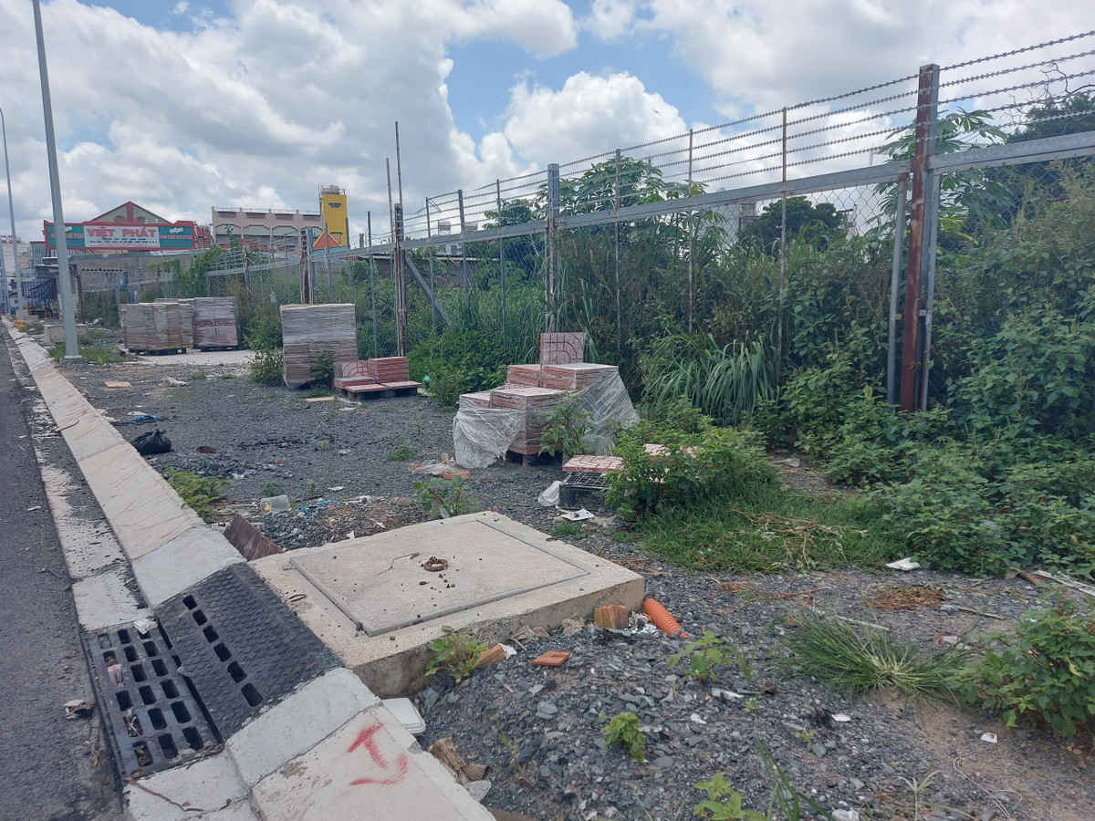 Gạch lót vỉa hè được nhà thầu tập kết bên lề phải (cạnh nhà hỏa táng Bình Hưng Hòa).