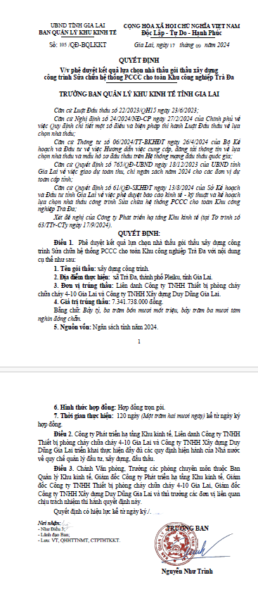 Nang luc nha thau trung goi xay dung he thong PCCC tai KCN Tra Da