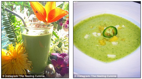 Siêu mẫu thường xuyên uống các loại sinh tố, nước ép. Cô thường xuyên uống sinh tố được nghiền từ hạt cacao, xoài, đu đủ và tảo spirulina.