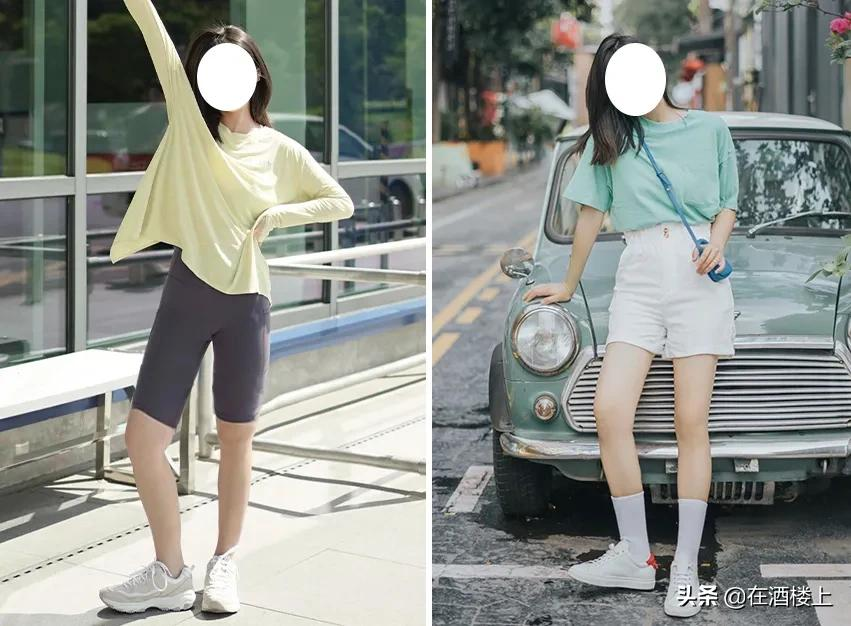 Đầu tiên chúng ta hãy cùng nhìn và so sánh, cùng một người, mặc hai kiểu quần short khác nhau sẽ khác biệt ra sao. Có thể thấy, nếu chân không hoàn hảo, mặc quần bó sát sẽ càng lộ rõ nhược điểm.