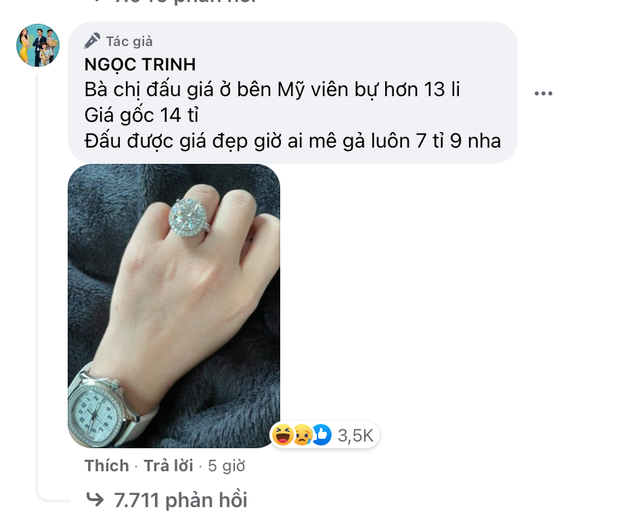 Hồi tháng 3, siêu mẫu Ngọc Trinh còn có viên kim cương to như quả trứng gà và chiếc túi hàng hiệu có giá gần bằng căn chung cư. Ảnh chụp màn hình