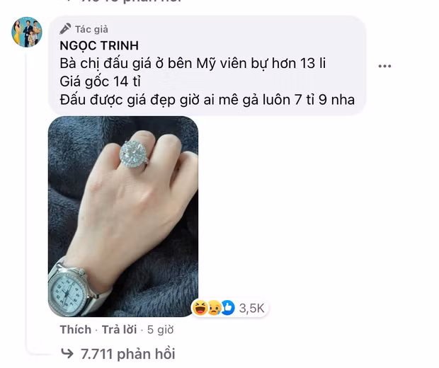 Hồi tháng 3, siêu mẫu Ngọc Trinh còn có viên kim cương to như quả trứng gà và chiếc túi hàng hiệu có giá gần bằng căn chung cư. Ảnh chụp màn hình