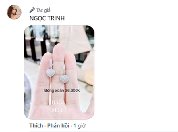 Phần lớn hàng hiệu Ngọc Trinh thanh lý lần này là các món trang sức vàng, hột xoàn như vòng cổ, khuyên tai. Trong đó, đáng chú ý nhất là bông tai kim cương giá 36,3 triệu đồng. Ảnh chụp màn hình