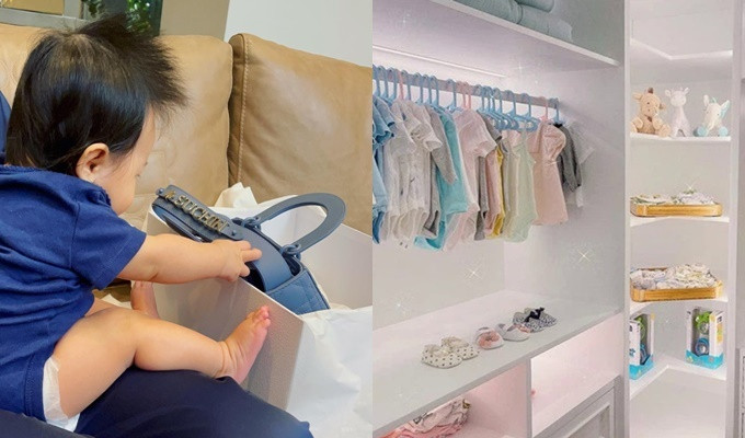 Tháng 12/2020, khi tròn bốn tháng tuổi, Suchin được bố Cường tặng quà Noel là chiếc túi Lady Dior có giá gần 130 triệu đồng. Ảnh: FBNV