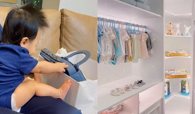 Tháng 12/2020, khi tròn bốn tháng tuổi, Suchin được bố Cường tặng quà Noel là chiếc túi Lady Dior có giá gần 130 triệu đồng. Ảnh: FBNV