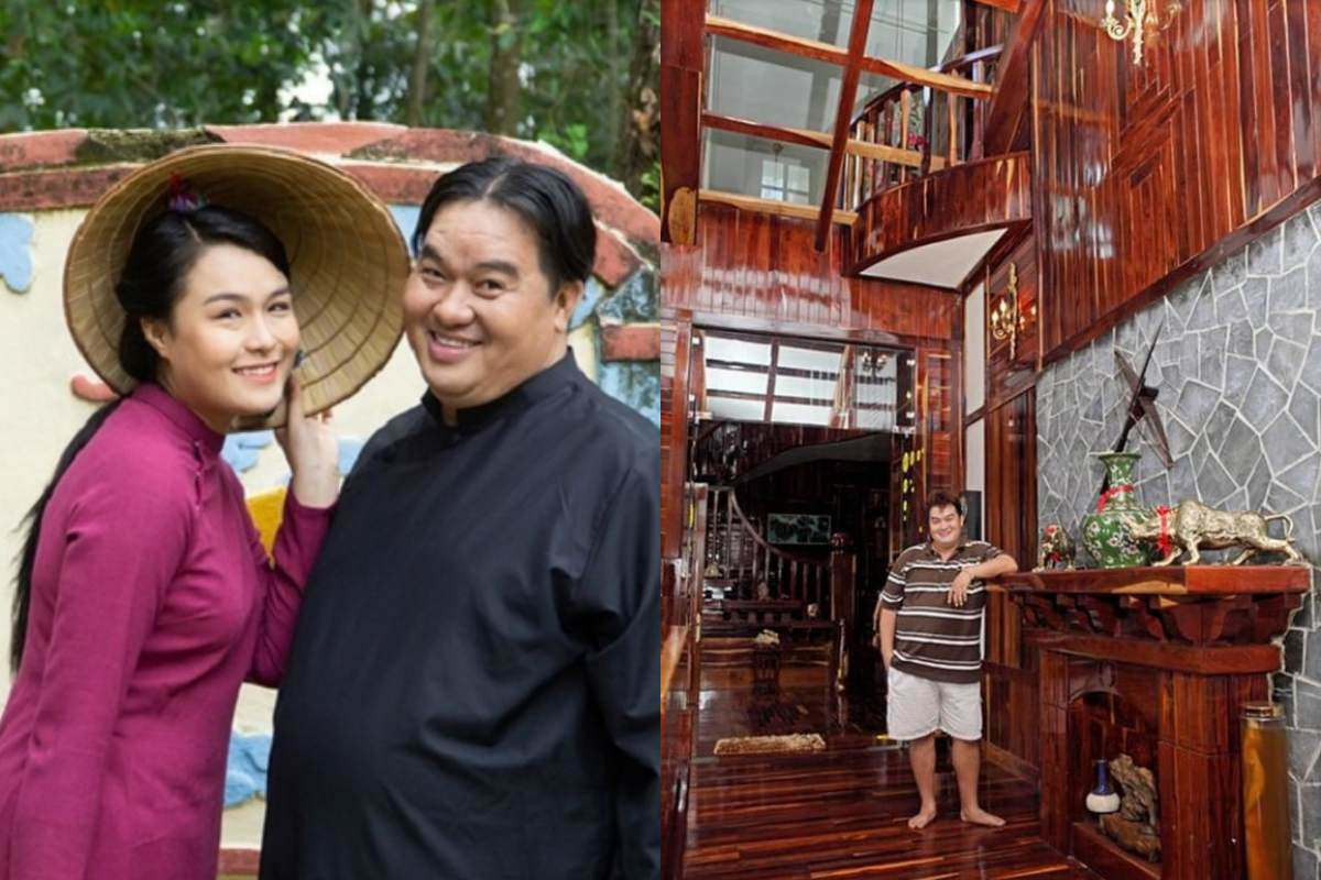 Nội thất trong nhà chủ yếu là gỗ xoan, ốp kín từ phòng khách đến tay vịn cầu thang. Ảnh: Internet