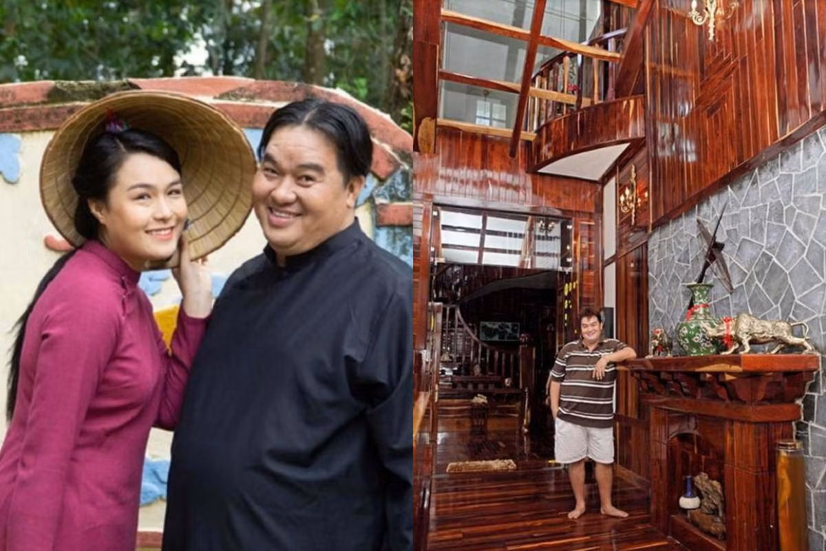 Nội thất trong nhà chủ yếu là gỗ xoan, ốp kín từ phòng khách đến tay vịn cầu thang. Ảnh: Internet