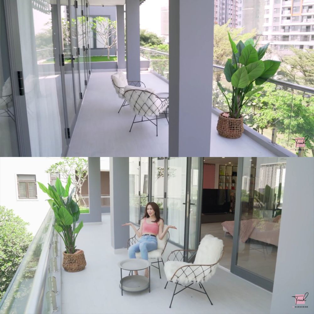 Khu vực ban công được thiết kế tinh tế và sang trọng. Ảnh chụp màn hình