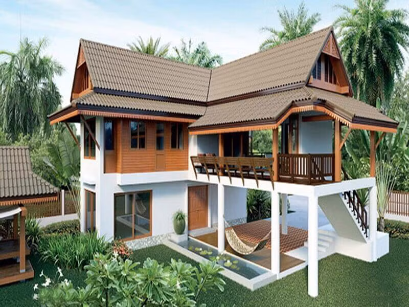 Nhà sàn bê tông thường được thiết kế theo hướng hiện đại đan xen với kiến trúc nhà sàn truyền thống để phù hợp với cuộc sống hiện đại. Ảnh: Wedo