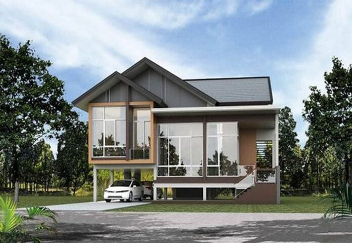 Điểm nhấn là sự kết hợp hoàn hảo giữa nhà sàn mang hơi hướng truyền thống với mái thái và cửa kính hiện đại. Ảnh: Wedo