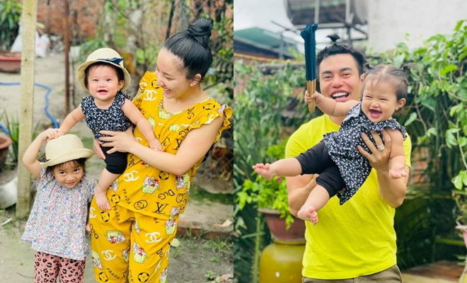 Vợ chồng Lê Dương Bảo Lâm thường xuyên đưa các con về quê thăm ông bà. Ảnh: FBNV